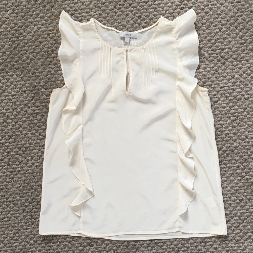 Cream-colored J.Crew 100% silk ruffle blouse